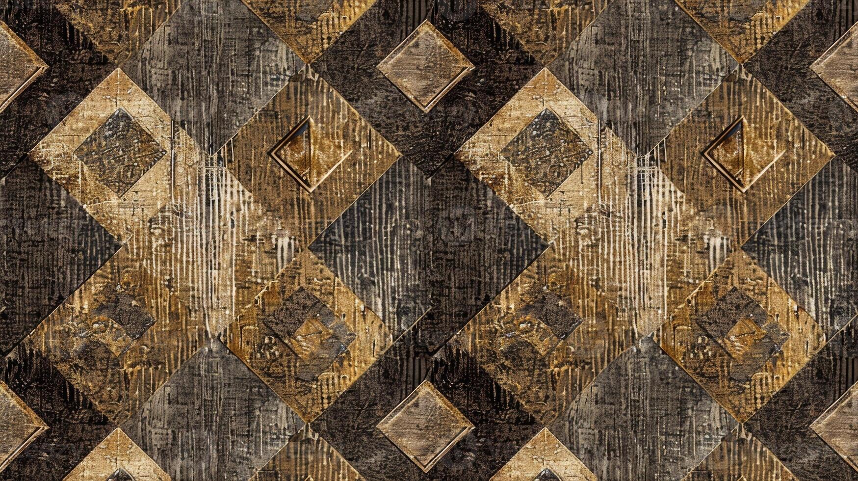 The texture of this patterned fabric wallpaper is precise and symmetrical with a repeating pattern of interlocking diamonds and geometric shapes in earthy tones photo
