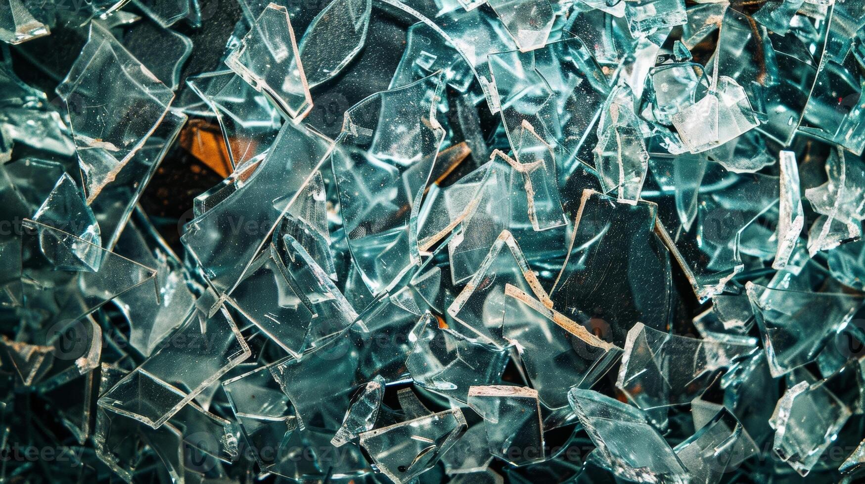 A macro shot of jagged glass shards overlapping forming an abstract and chaotic composition photo