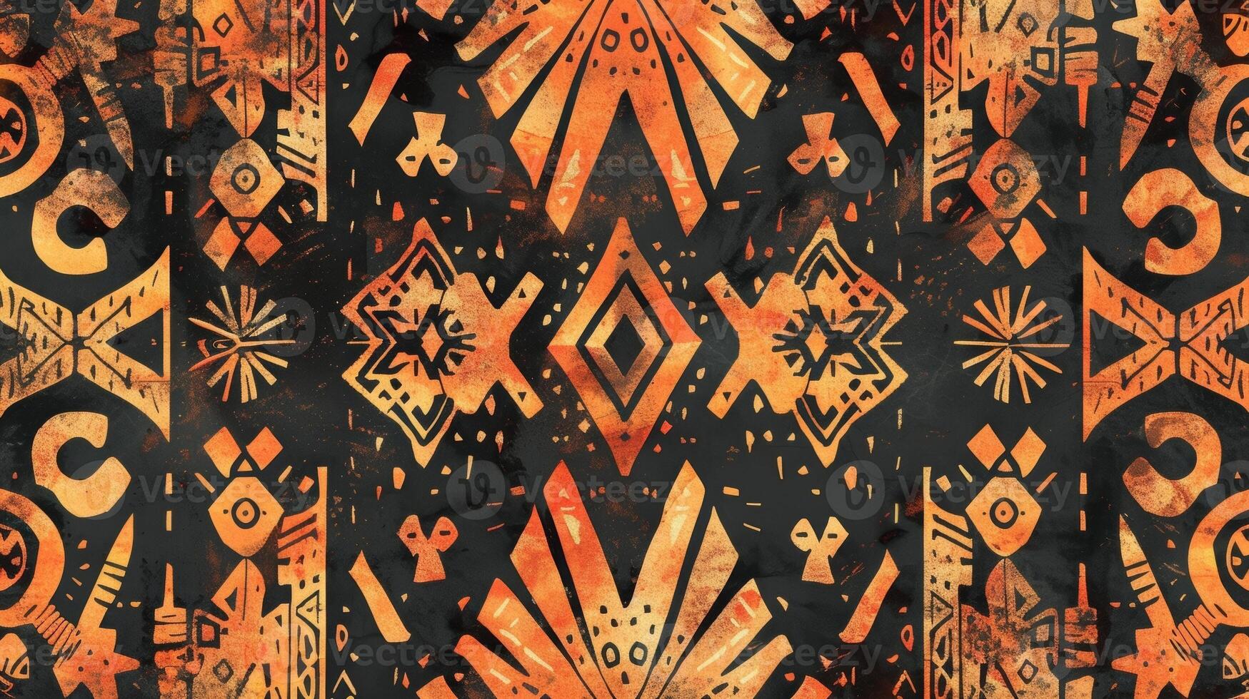 A tribalinspired pattern featuring an array of symbols and shapes in shades of burnt orange and brown evoking a sense of cultural heritage and tradition photo