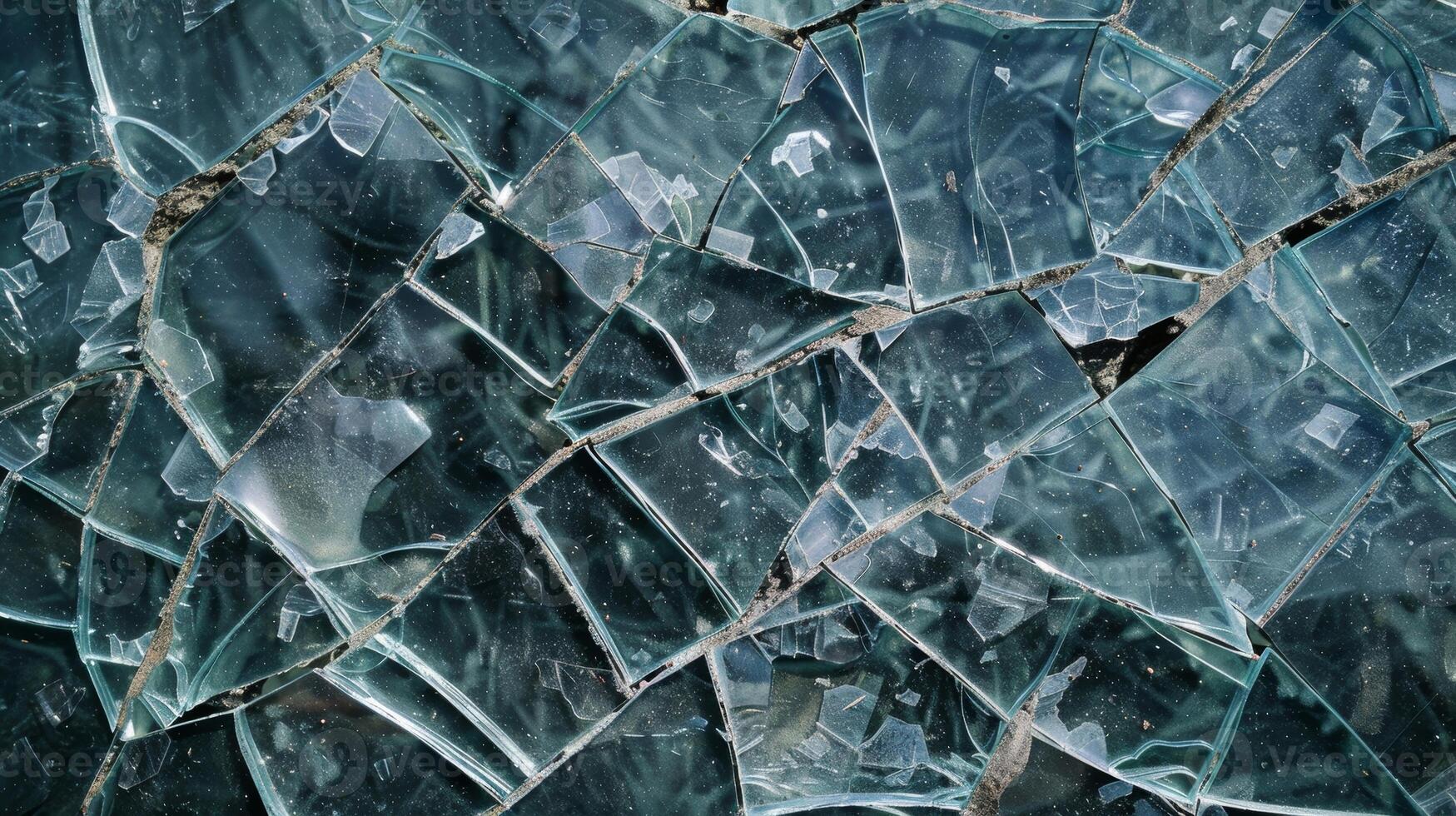 A closeup of cracked and splintered glass creating a maze of tiny sharp fragments photo