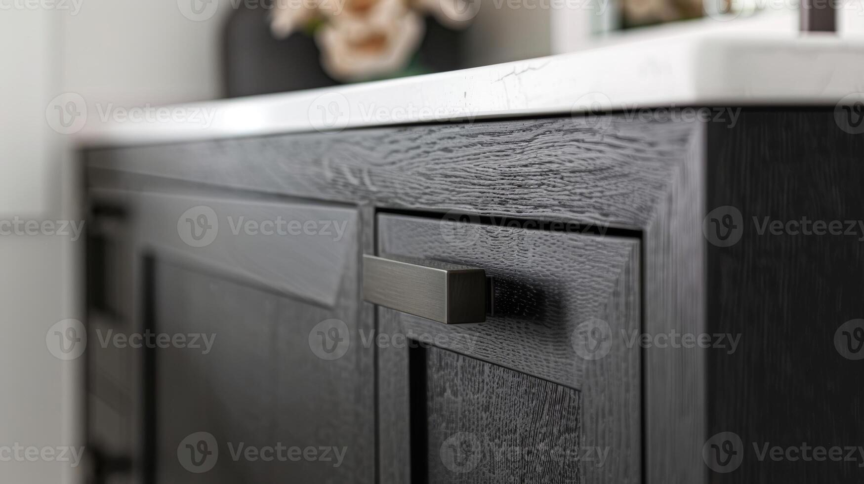 A closer look at a matte black cabinet highlighting the brushed texture that offers a slightly rustic touch to the modern fixture photo