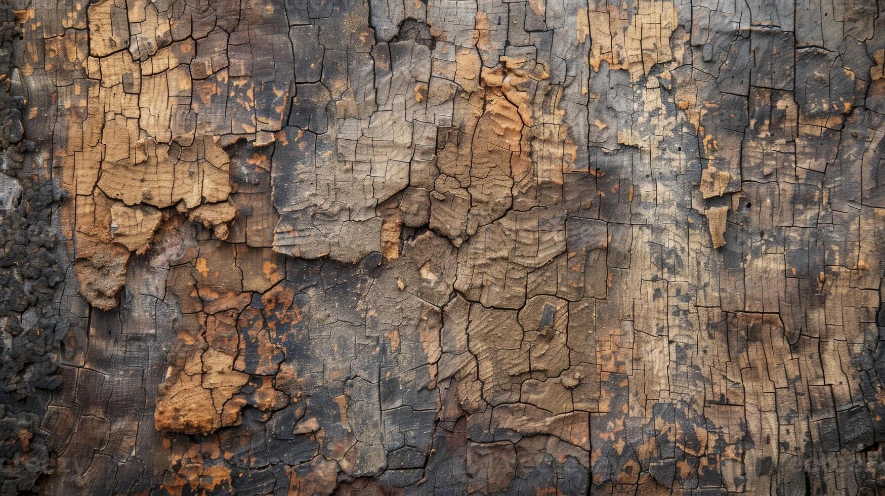 A worn weathered surface with patches of dark and light brown showcasing the natural grain of the cork photo