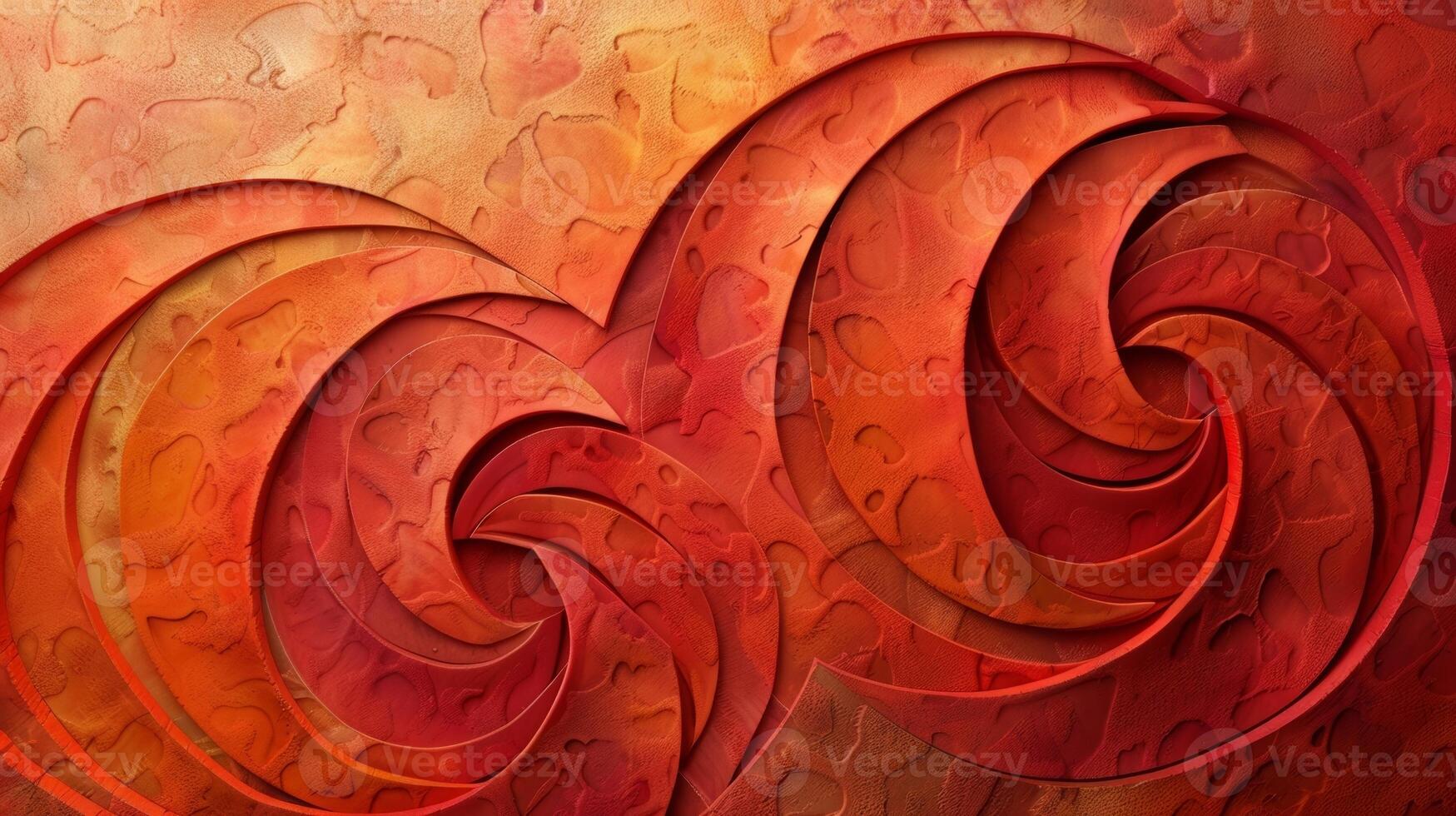 An abstract border with overlapping layers of textured swirls in warm shades of red and orange photo