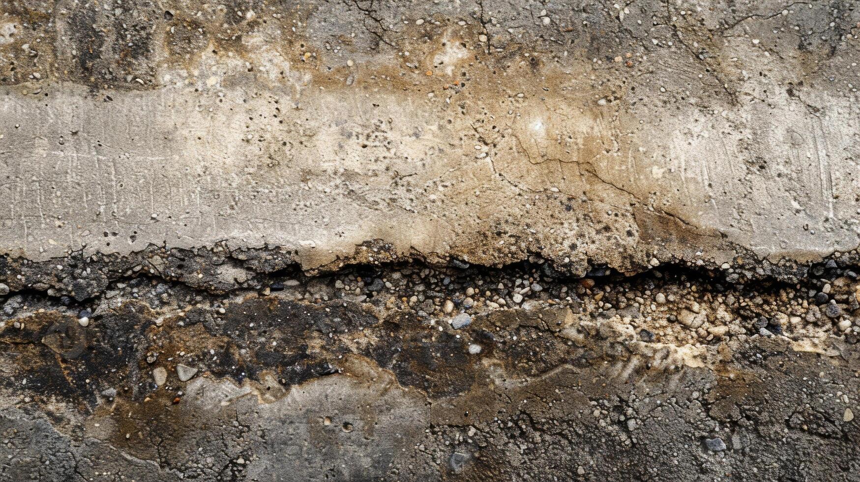 The contrast of dark and light patches on the worn surface reveals a gradual erosion of the concrete creating a unique visual pattern photo