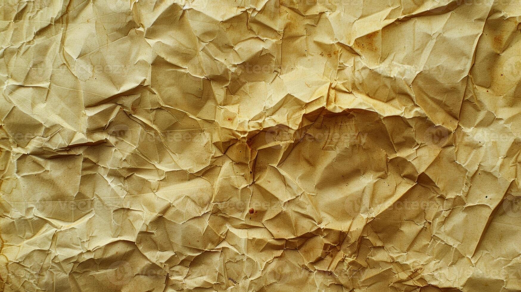 A detailed image of a yellowed and worn paper with numerous fine wrinkles and creases that seem to tell the story of its age and use photo