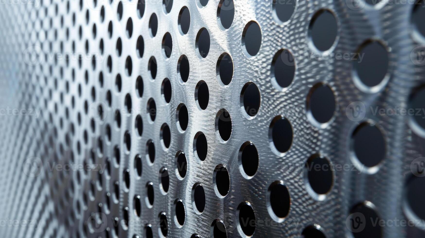 The surface of the perforated metal sheet features a unique textural contrast with the smooth polished metal interrupted by rows of rough punchedout holes photo