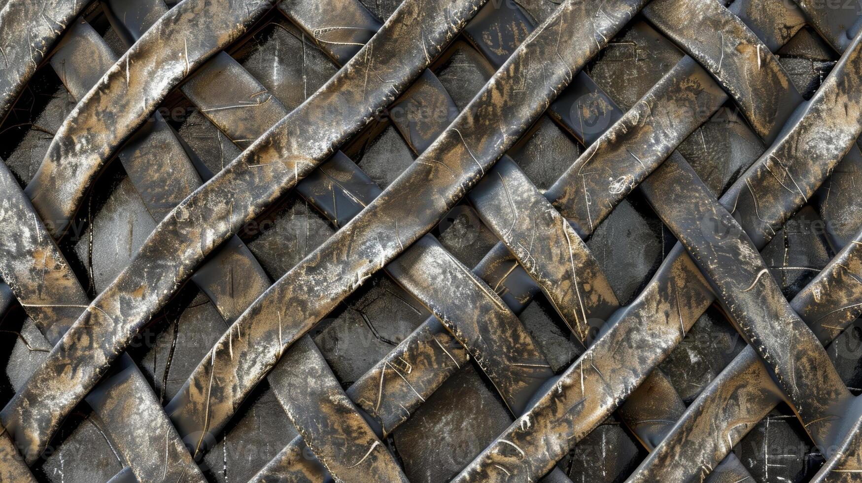 Intricate interlocking pattern of grooves and lines giving a unique texture to the metal photo