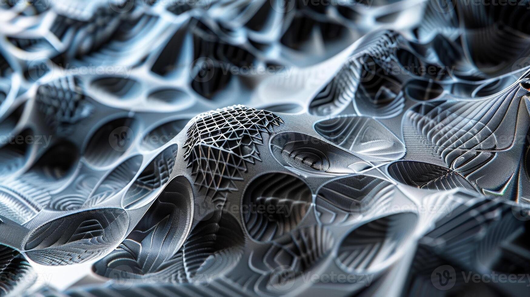 A surface covered in intricate patterns and geometric shapes with a 3D printed design that exudes a futuristic and technological feel photo