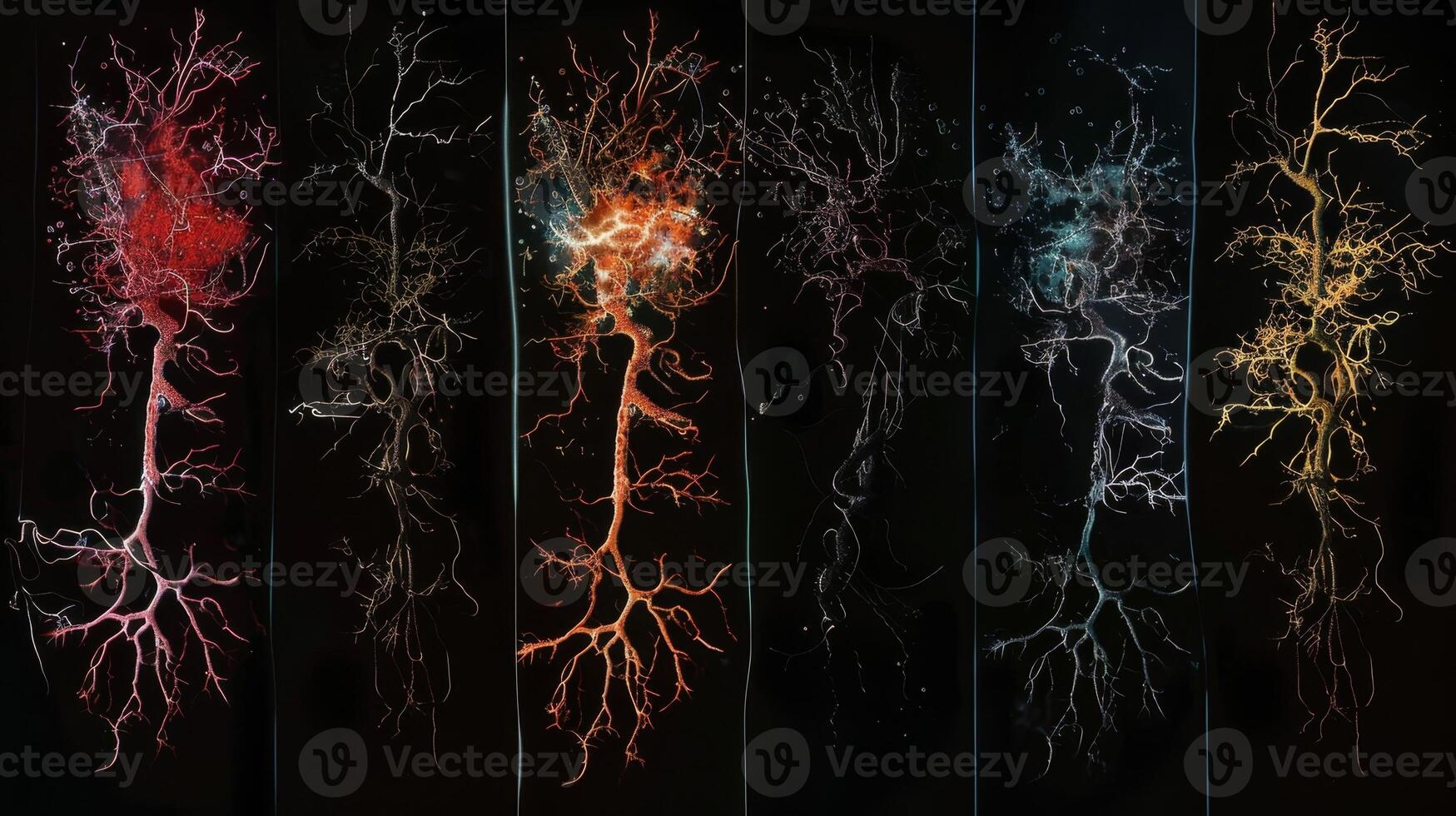 Composite image of dendritic spines in different stages of maturation depicting their continuous growth and development throughout the lifespan photo