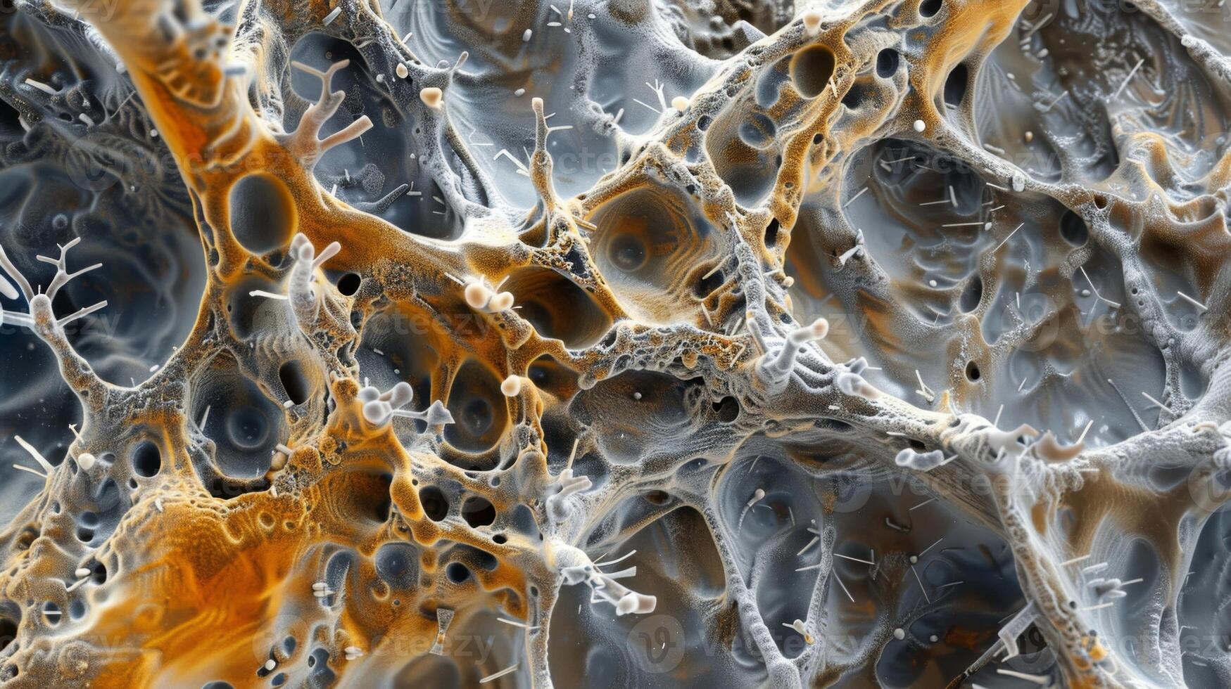 Detailed closeup of a dendritic spine displaying the various substructures and microtubules within its cytoplasm photo