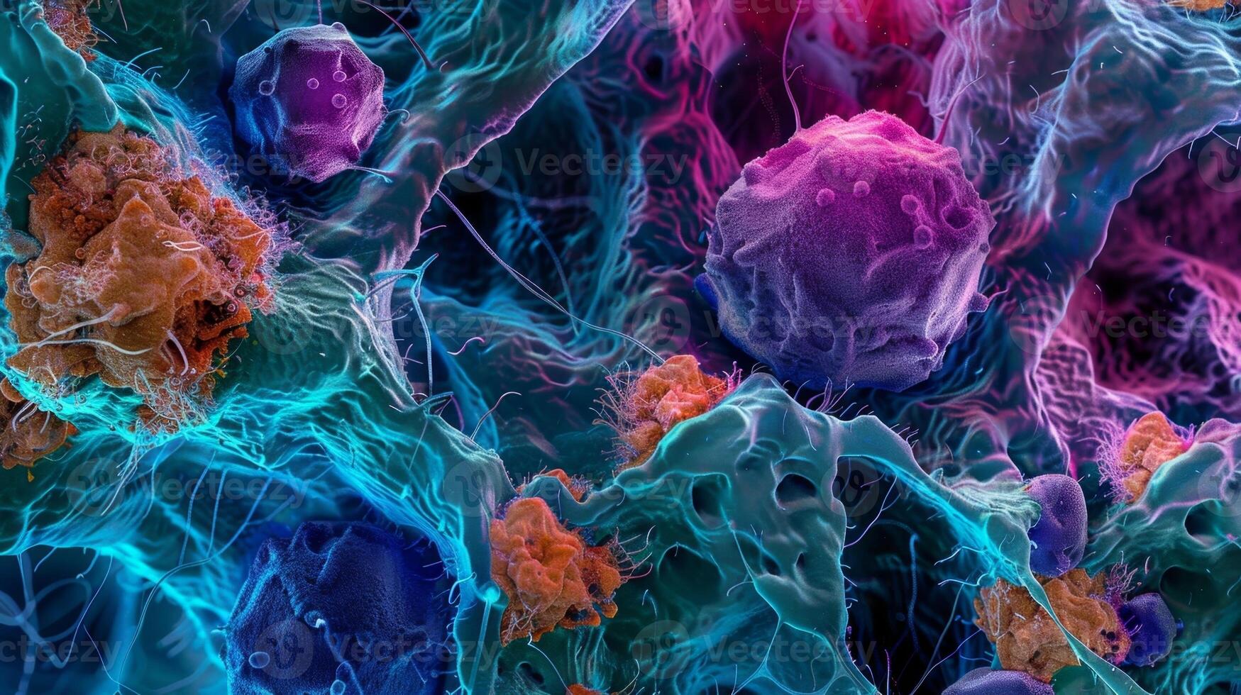 Micrographs showing the influence of chemokines on cancer cell chemotaxis towards tissues photo