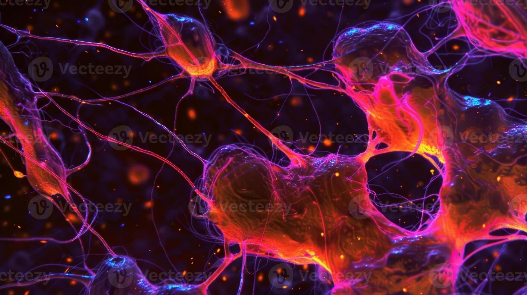 A microscopic view of neurotrophins being released by glial cells supporting the survival and growth of neurons photo