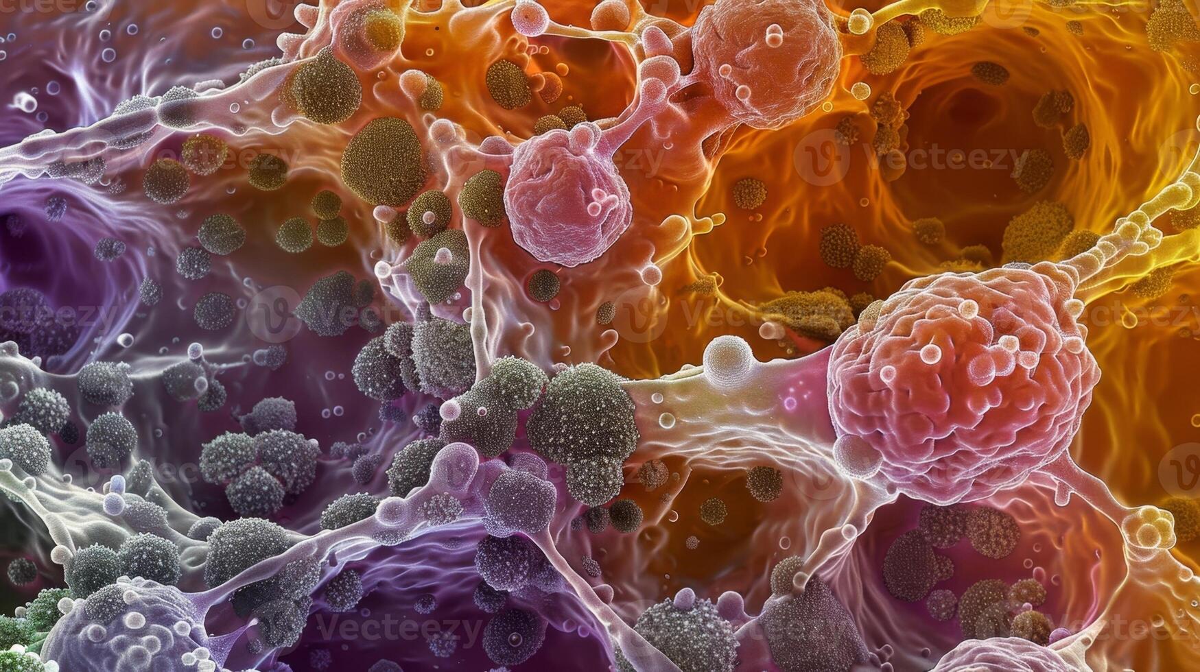 Cancer cells breaking through the bat membrane and infiltrating surrounding tissue photo