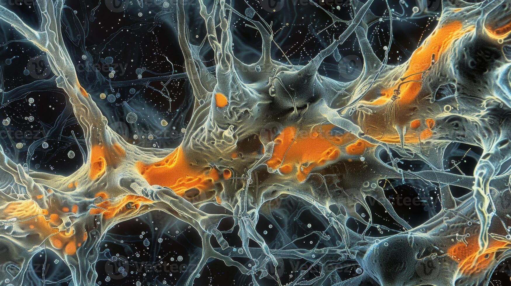 An electron microscope image revealing the breakdown of axonal myelin sheath in a patient with a neurodegenerative disease photo