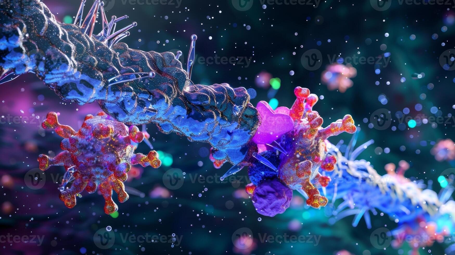 Microscopic image of a B cell receptor engaging with an antigen on the surface of a pathogen photo