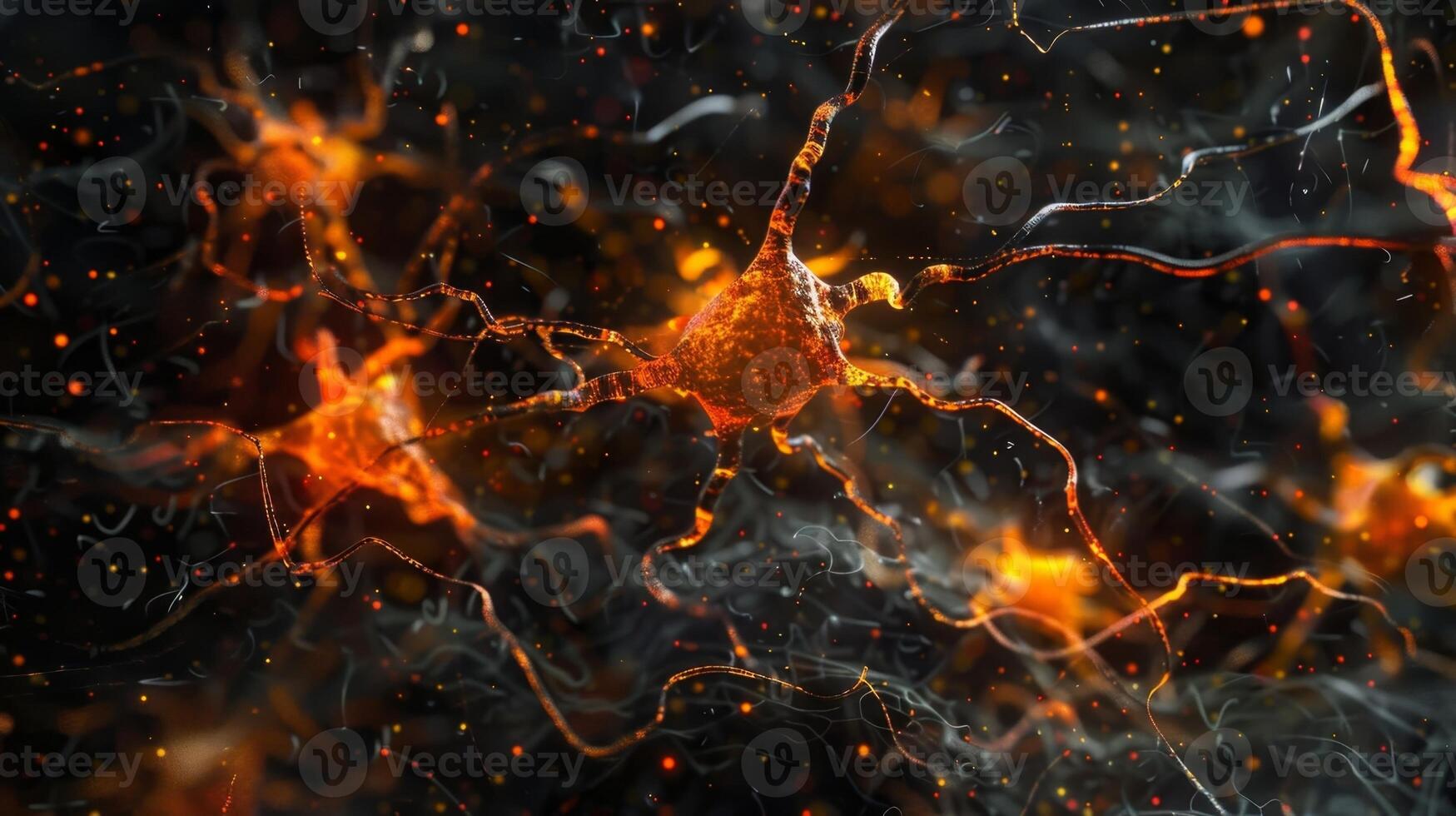 Clusters of damaged axons can be seen in the brain tissue indicating the progression of axonal degeneration photo