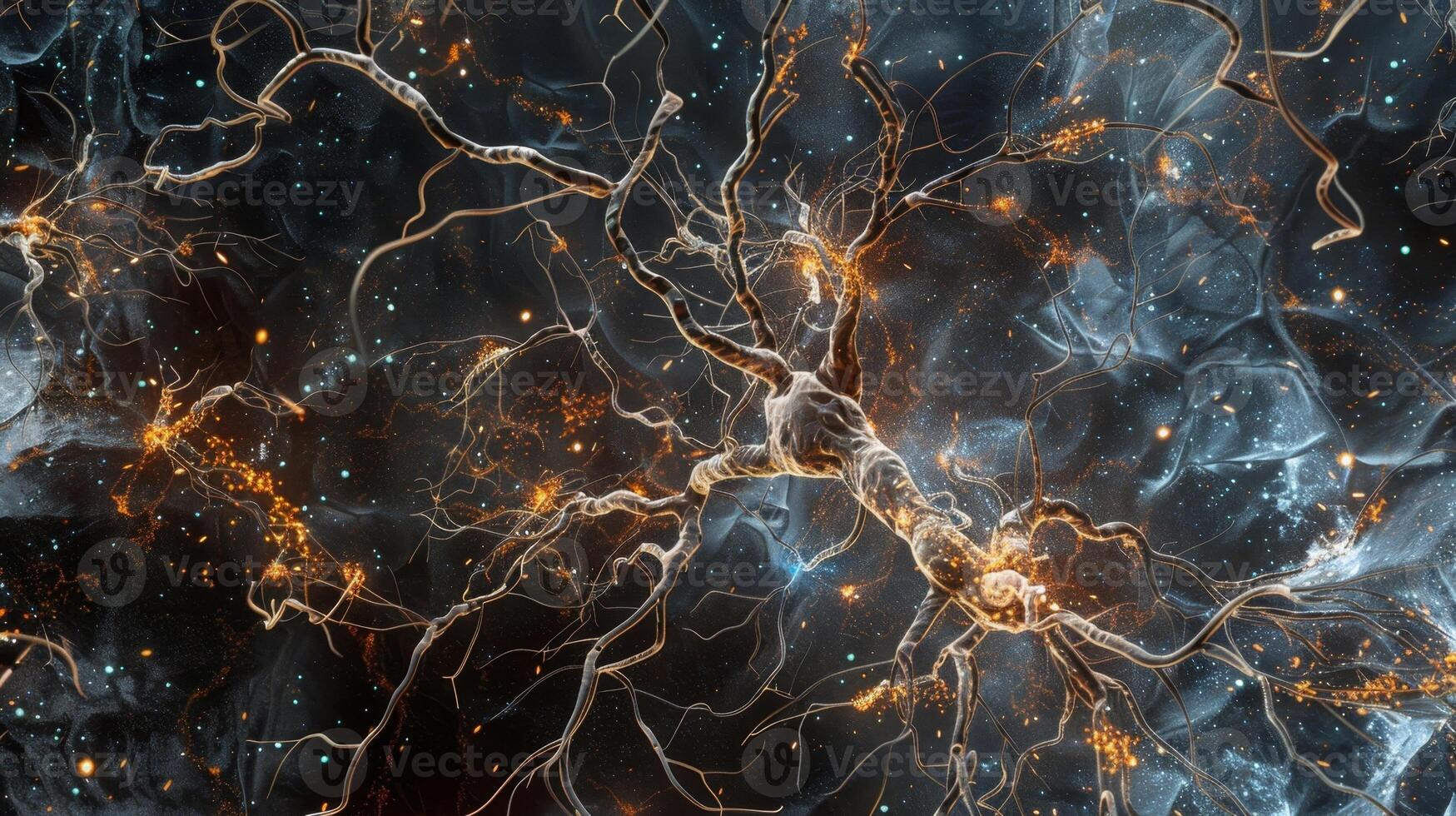 A crosssection of a neuron revealing a disrupted network of axons due to degenerative processes photo