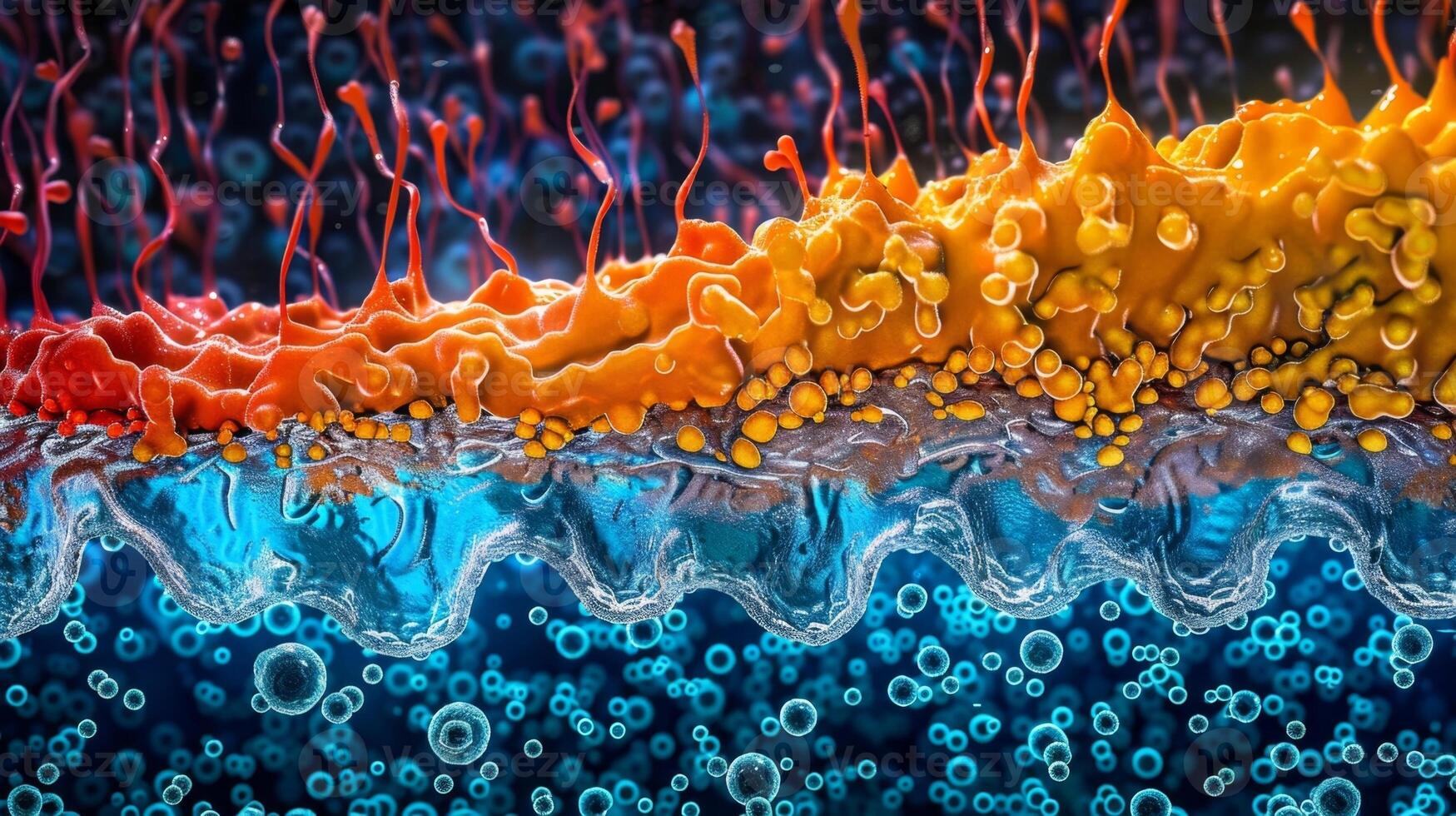 A microscopic view of the phospholipid bilayer with variations in the length and saturation of its fatty acid chains leading to changes in fluidity photo