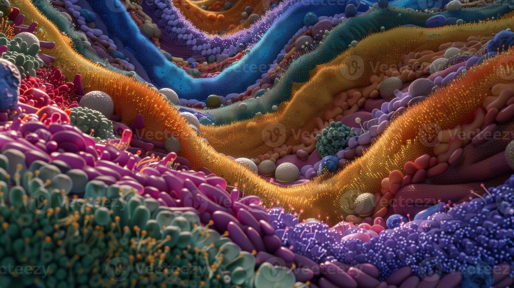 A crosssection of the colon revealing the diverse microbial community residing in the layer aiding in digestion and production of essential nutrients photo