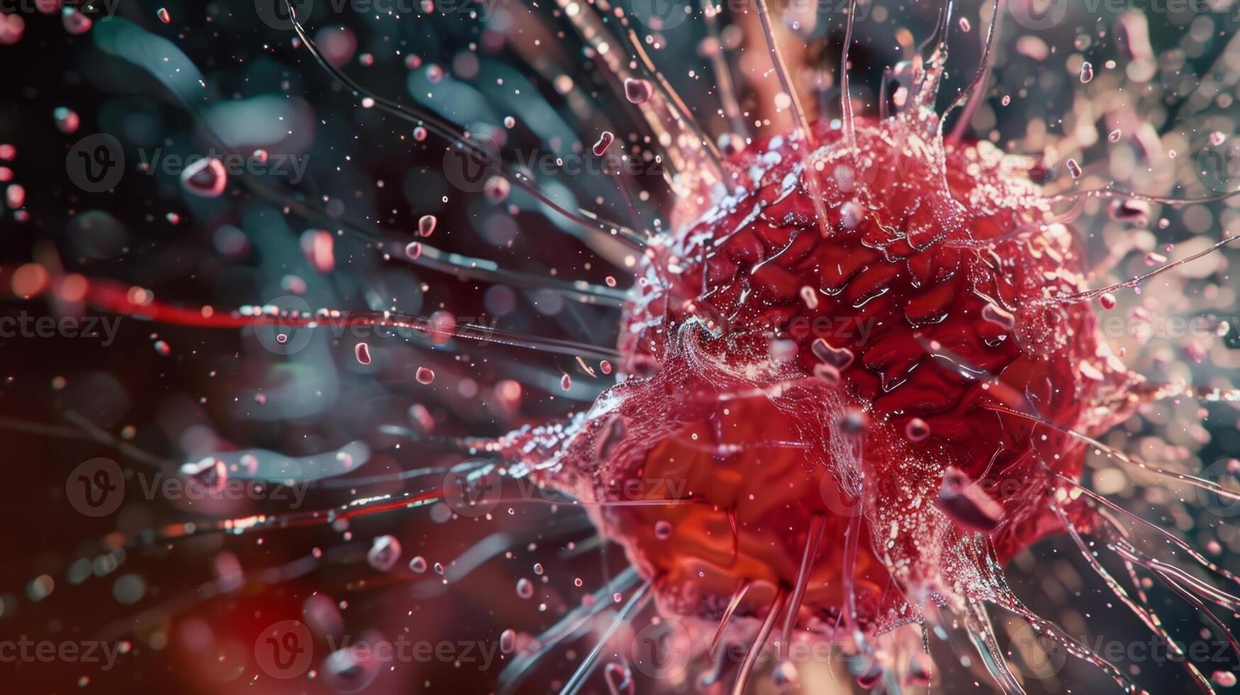 A microscopic view of a single mast cell with its granules clearly visible and ready for release during the degranulation process photo
