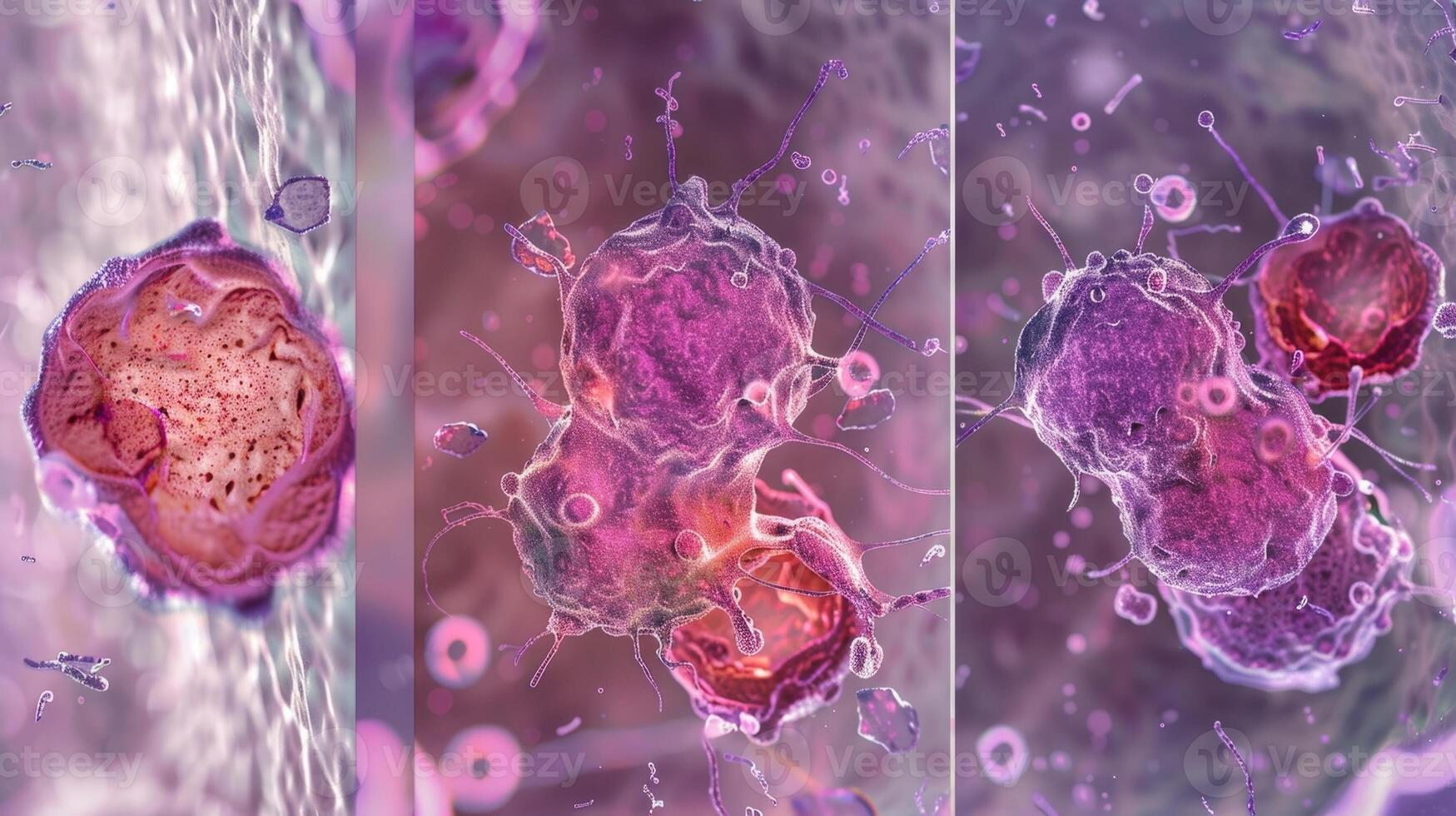 A sequence of images showcasing the different stages of degranulation in mast cells from initial activation to the release of granules photo