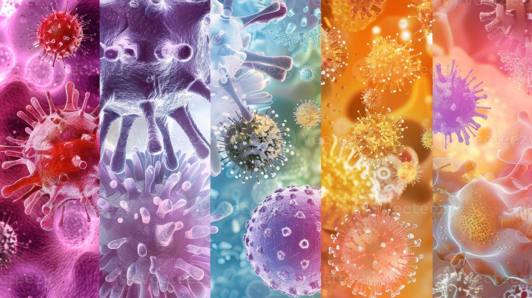 A collage of different types of mast cells all displaying degranulation and releasing various types of immune mediators photo