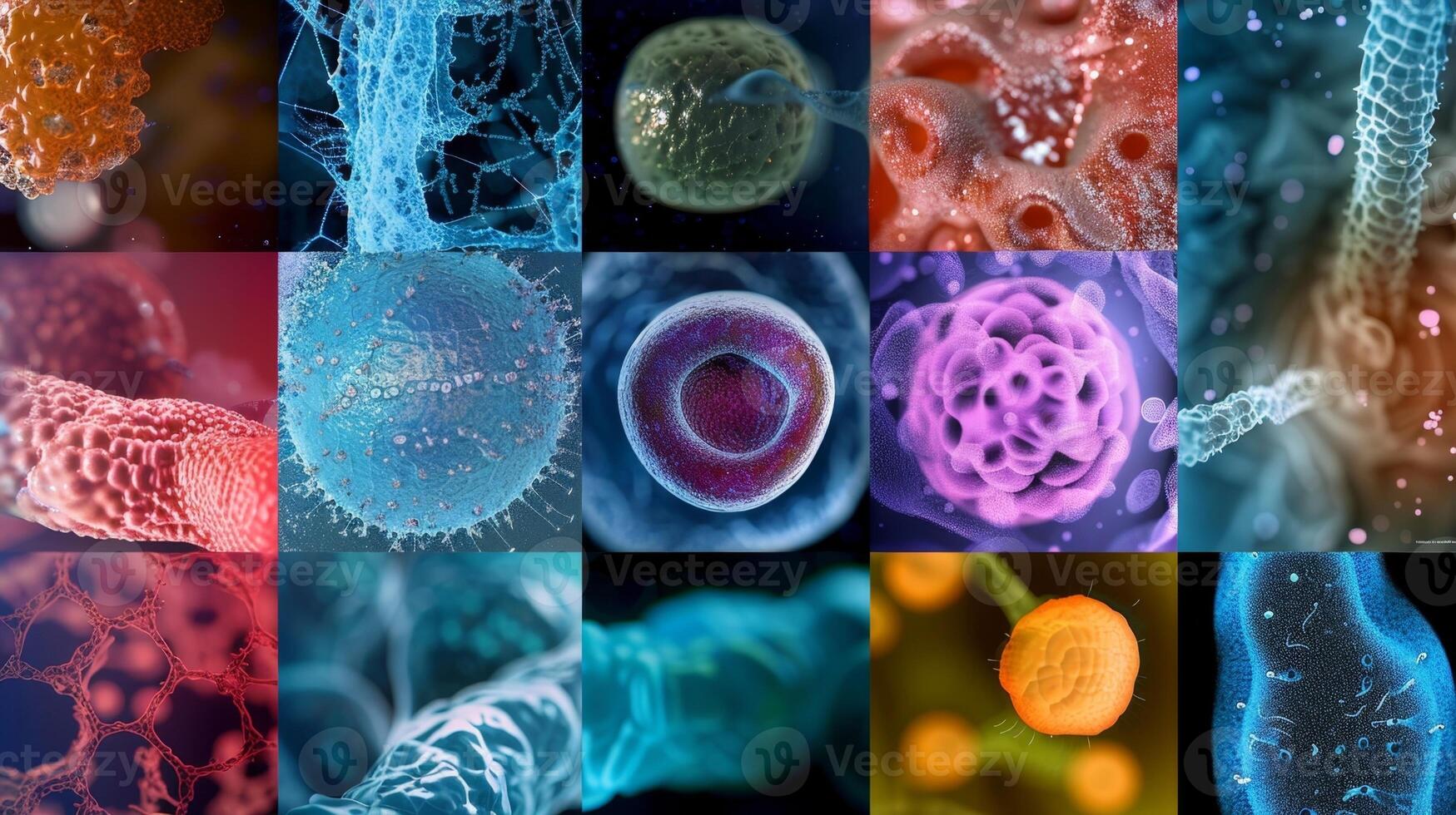 A series of images depicting the progressive stages of differentiation in embryonic stem cells from pluripotency to a specialized cell type photo