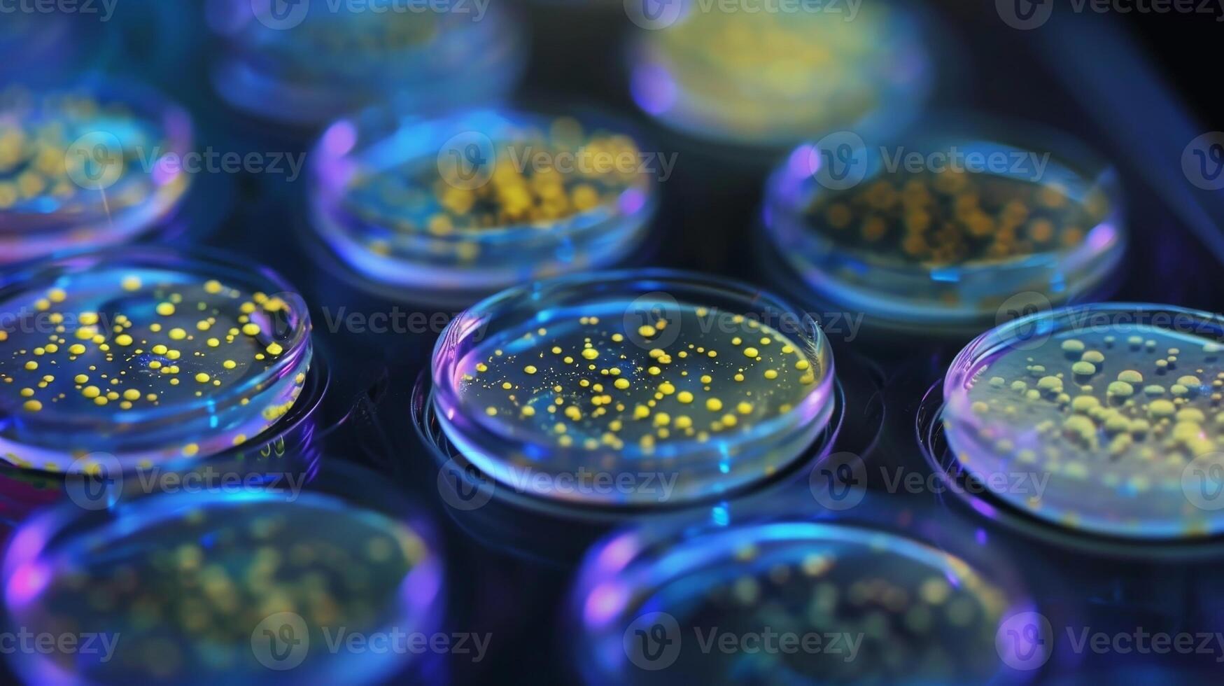 Highresolution image of a cell culture dish with colonies of cells undergoing gene knockout and showing clear differences in physical characteristics compared to the control group photo