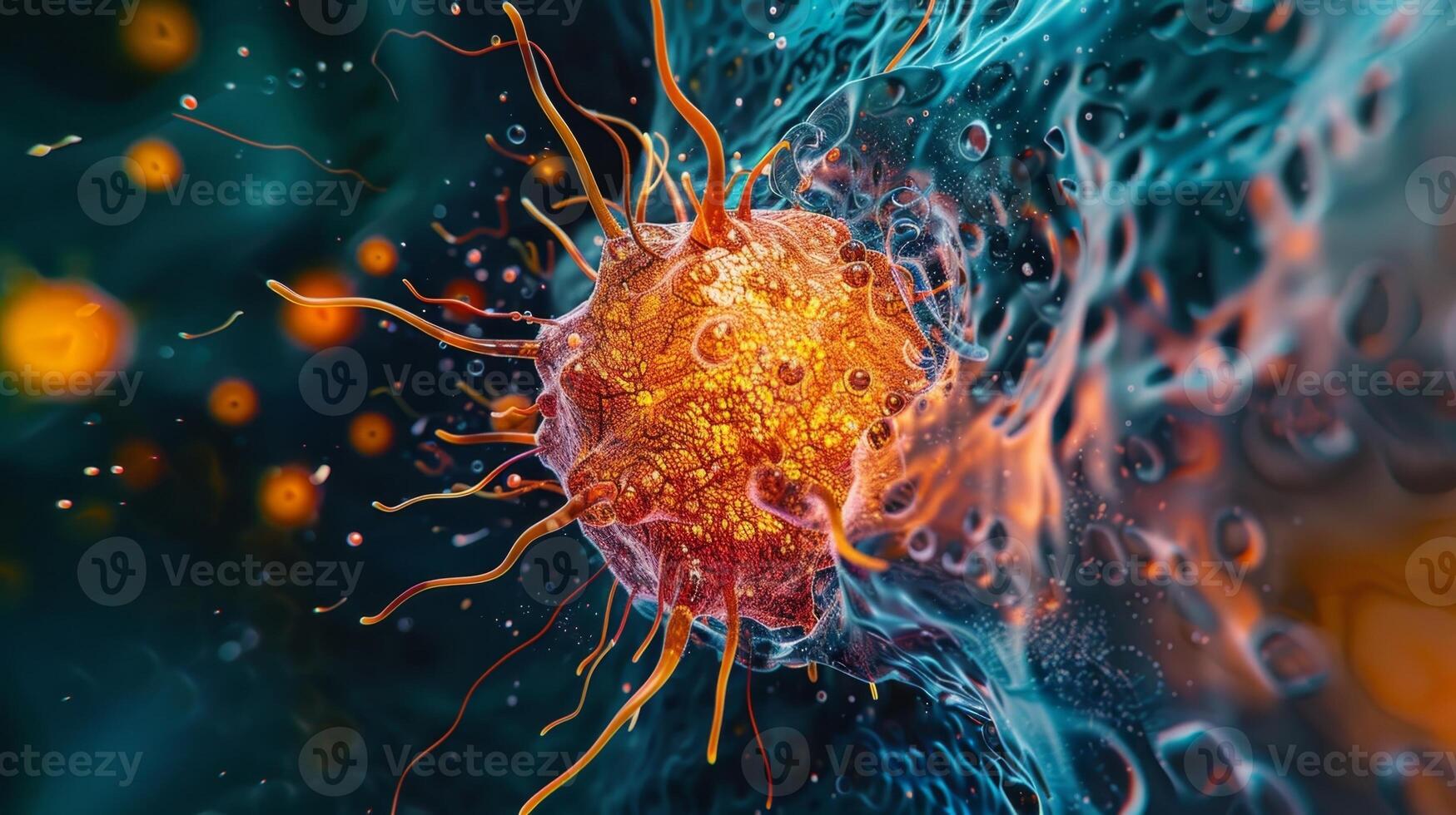 A microscopic view of a lysosome fusing with an endosome preparing to break down external materials photo