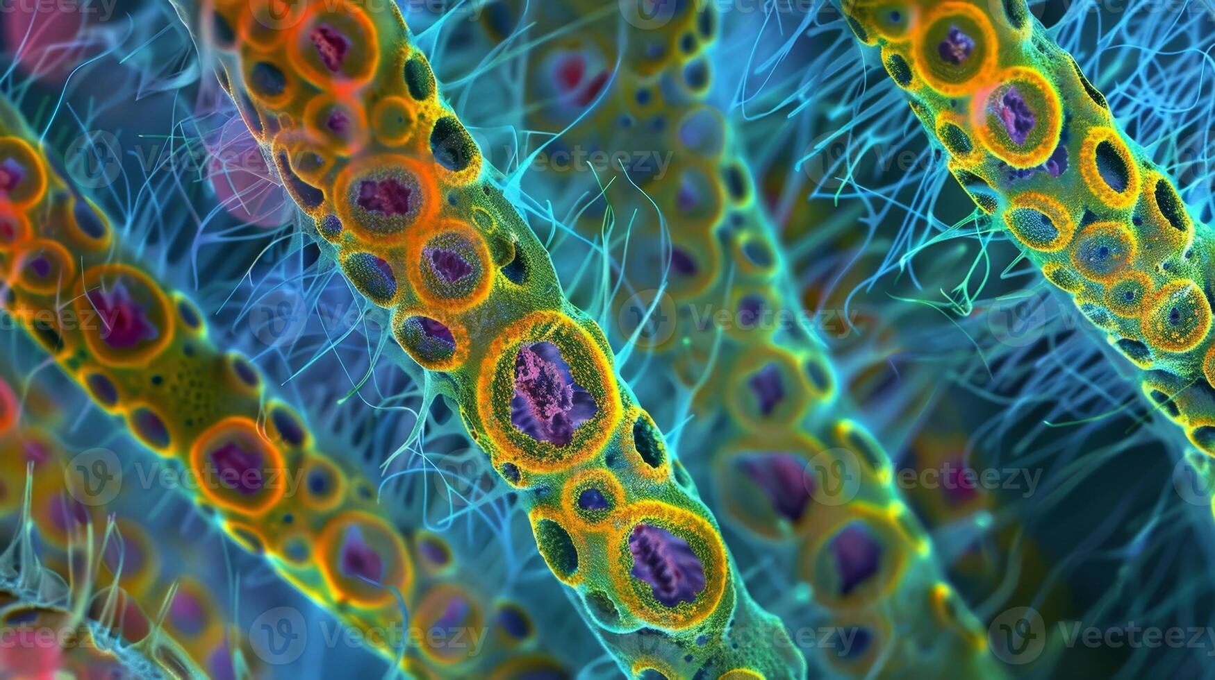 Bright field microscopy image of a heatstressed nematode with HSPs visible as dark spots inside the cells photo