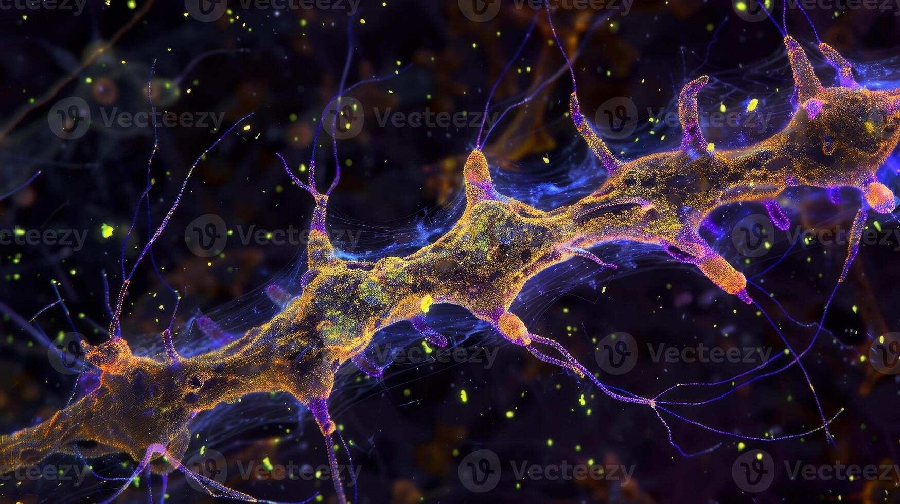 Highresolution image of a single oligodendrocyte cell producing and wrapping myelin around multiple nerve fibers photo