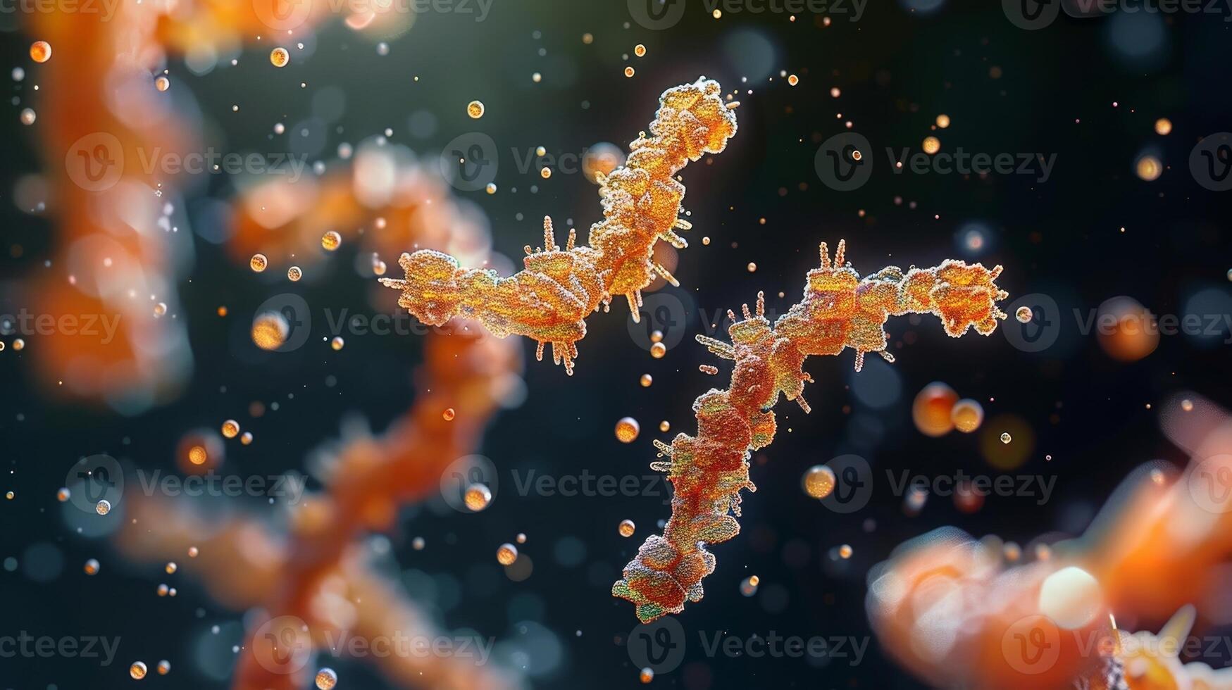 A microscopic view of monoclonal antibodies being bound to magnetic beads used for immunoprecipitation to isolate specific proteins photo