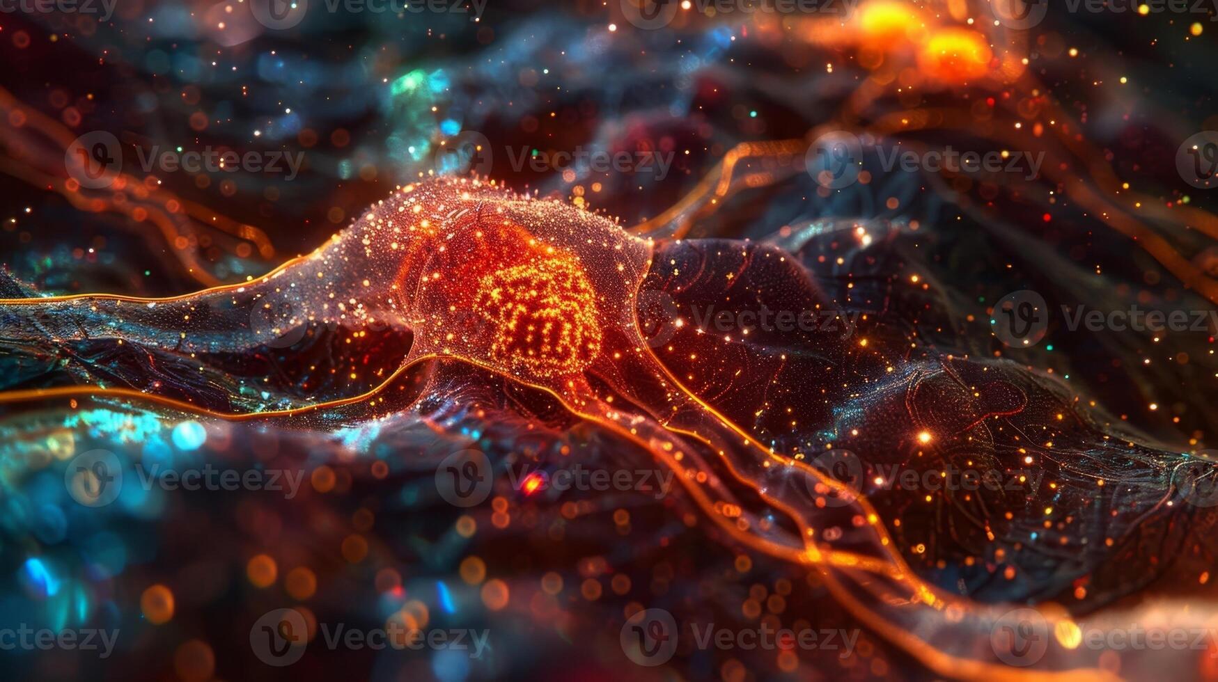 A closeup of a synapse with its characteristic gap between two neighboring neurons photo