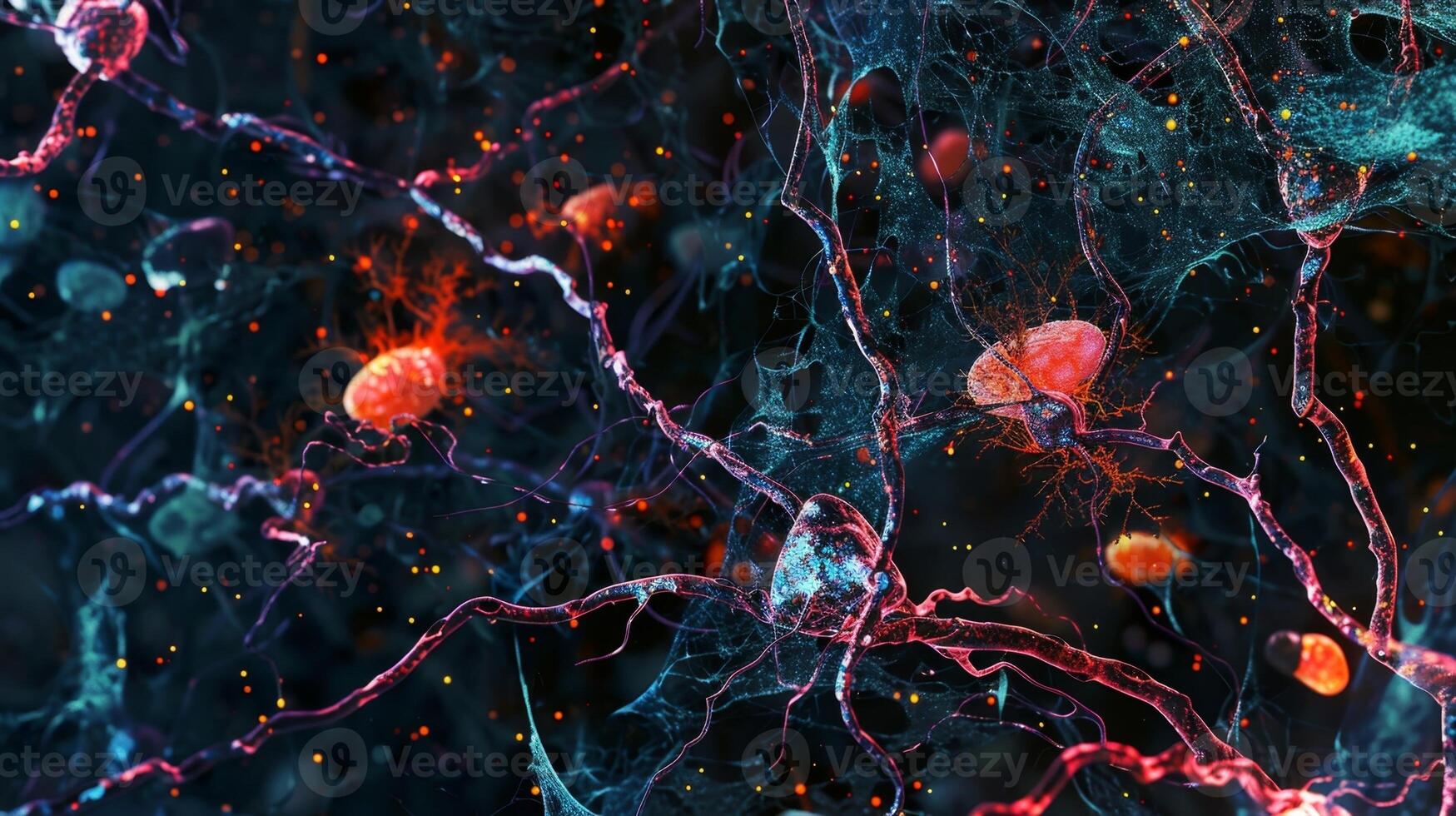 Zoomedin shot of activated microglia forming a protective barrier around a damaged area of the brain preventing further damage and promoting tissue repair photo