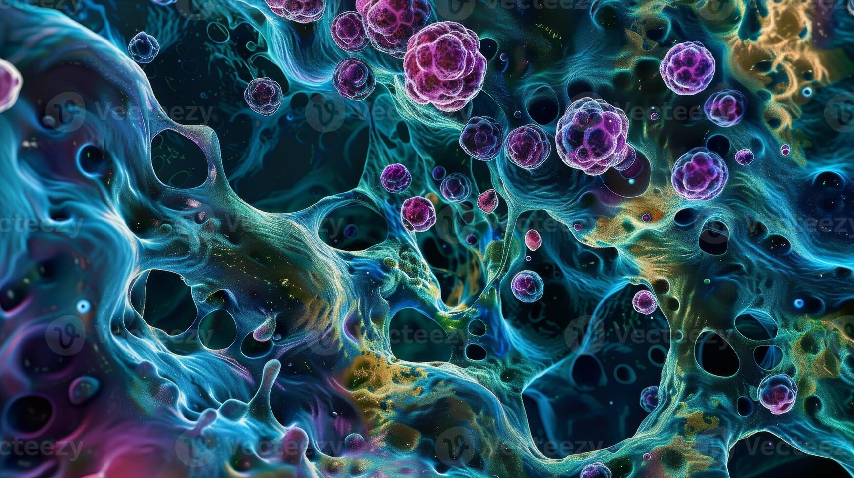An electron microscopy image of a large number of endosomes containing molecules that have been taken up through receptormediated endocytosis photo