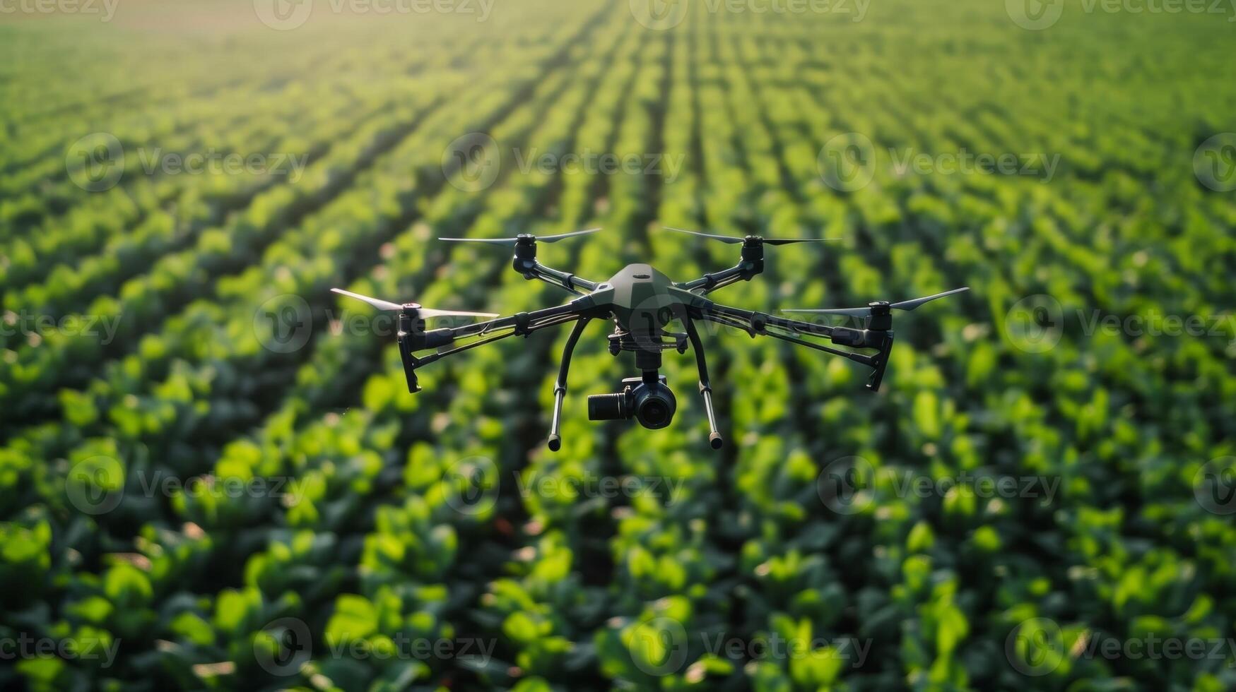Aerial views of lush green fields are made possible by the advanced capabilities of autonomous harvesters which have revolutionized modern agriculture photo