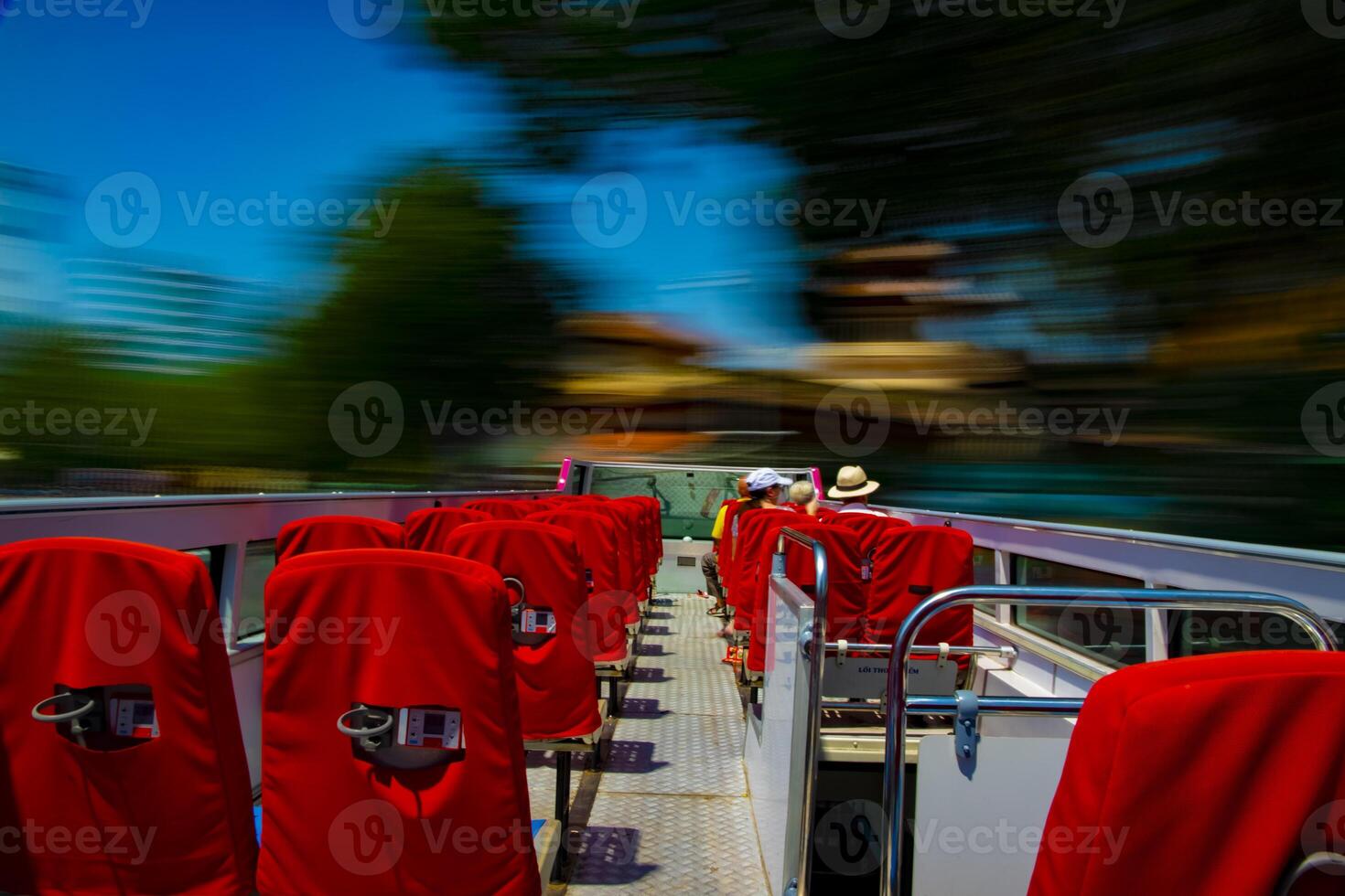 A cityscape at the top roof of double decker bus in Ho Chi Minh photo