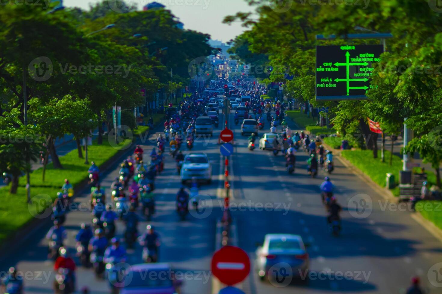 A miniature traffic jam at the busy town in Ho Chi Minh tiltshift photo