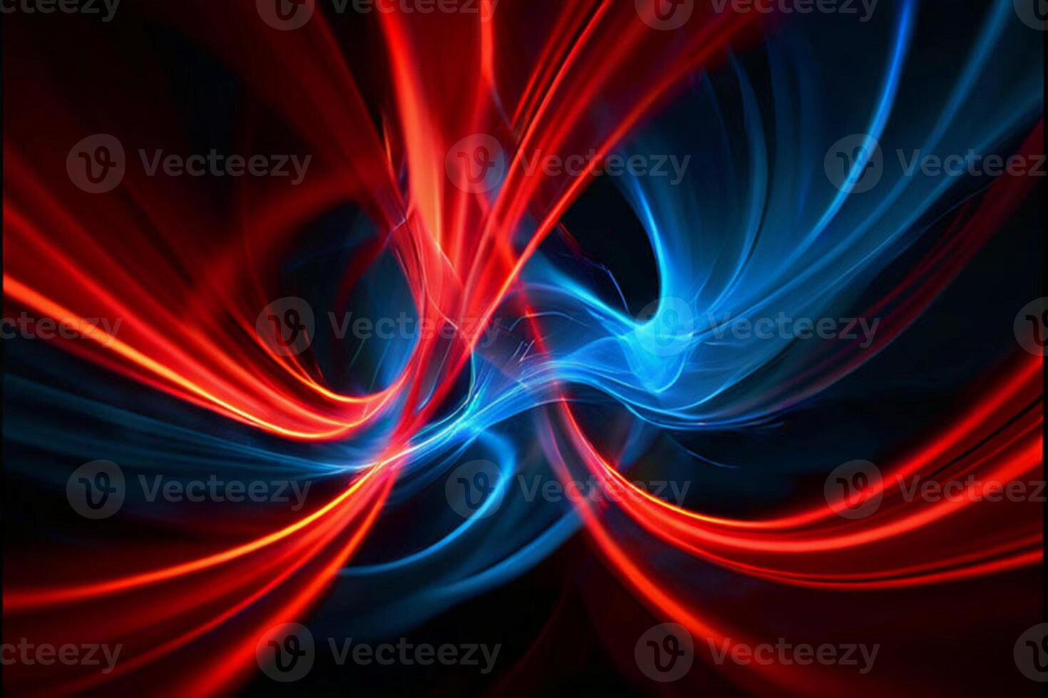 Smooth curved lines, red and blue stripes, waves on a black background. Abstract background. photo