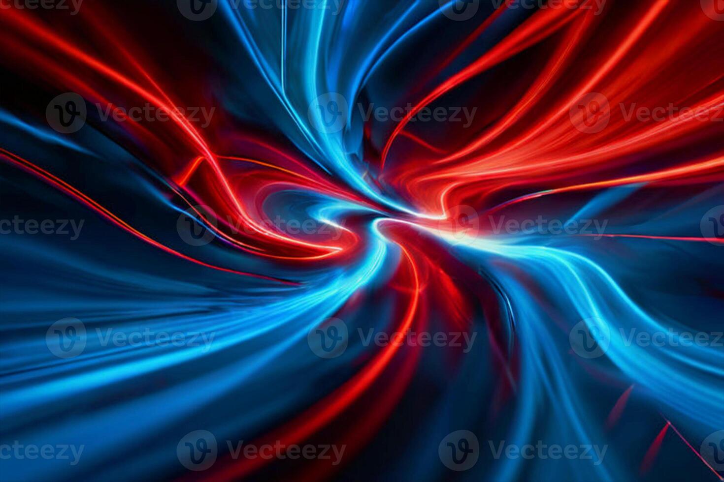 Smooth curved lines, red and blue stripes, waves on a black background. Abstract background. photo