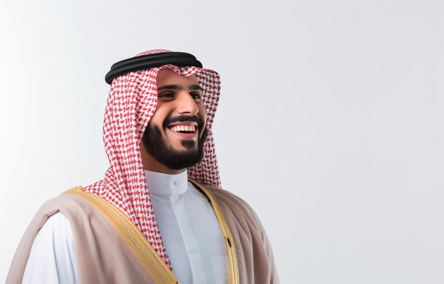 Happy Man in Traditional Clothing Using a Tablet Device photo