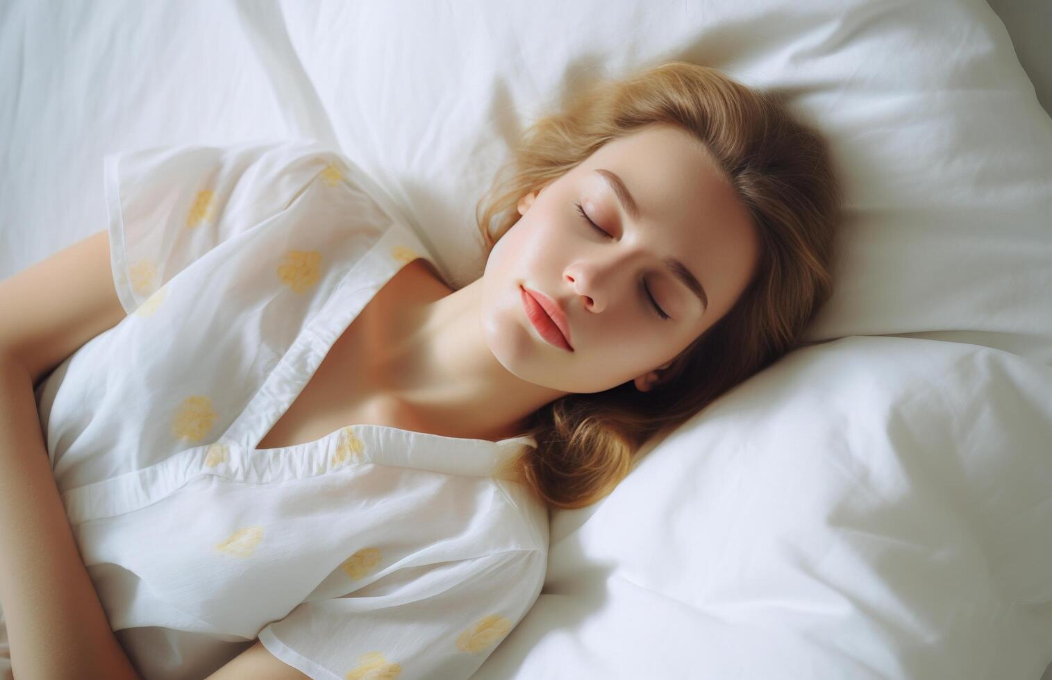 Woman Sleeping in Bed With White Bedding and Sheer Curtains photo