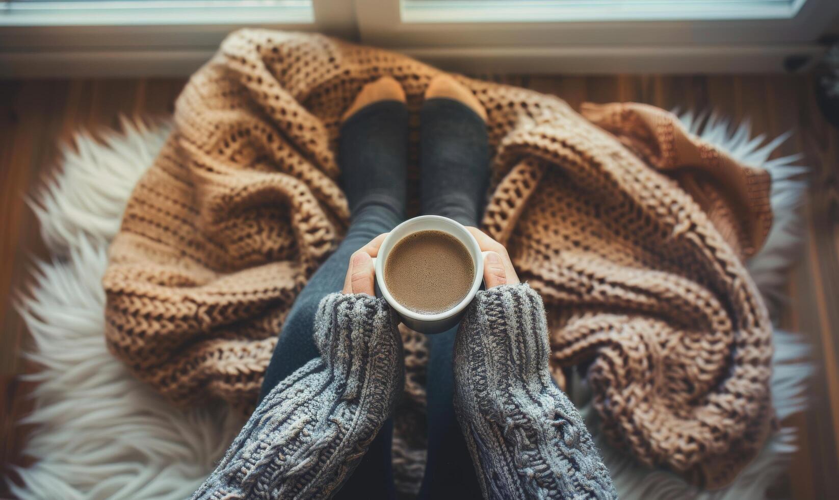 Cozy Winter Day by the Window With a Cup of Tea and Warm Socks photo