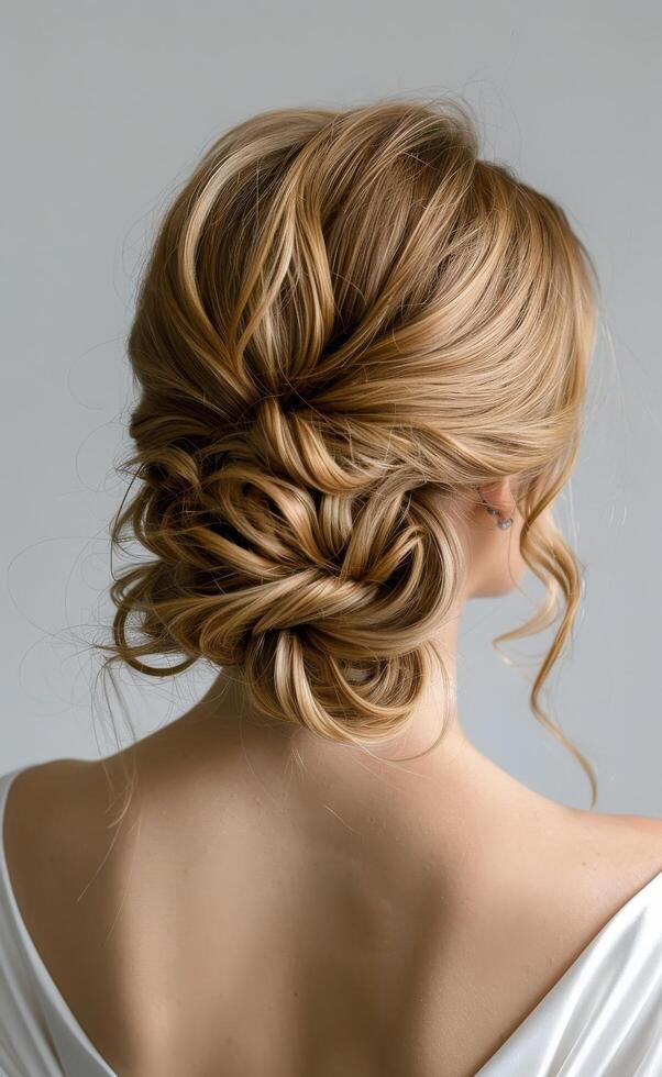 Elegant Blonde Bun Hairstyle for Women With Long Hair photo