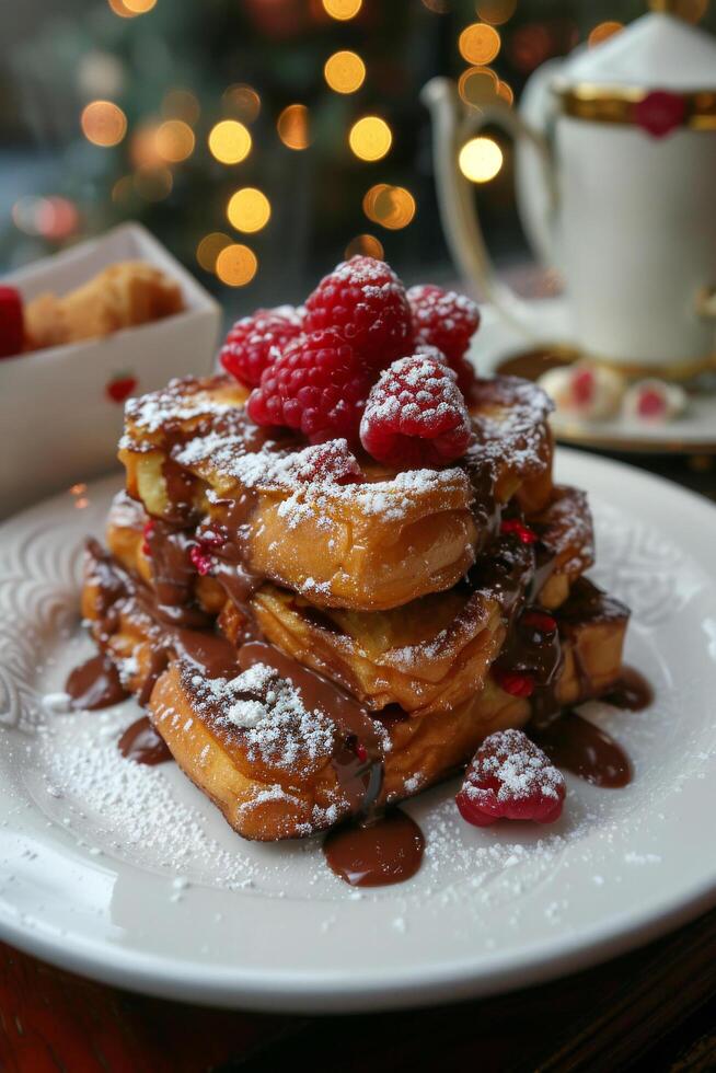 Fresh Raspberry and Chocolate Layered Dessert on White Paper photo