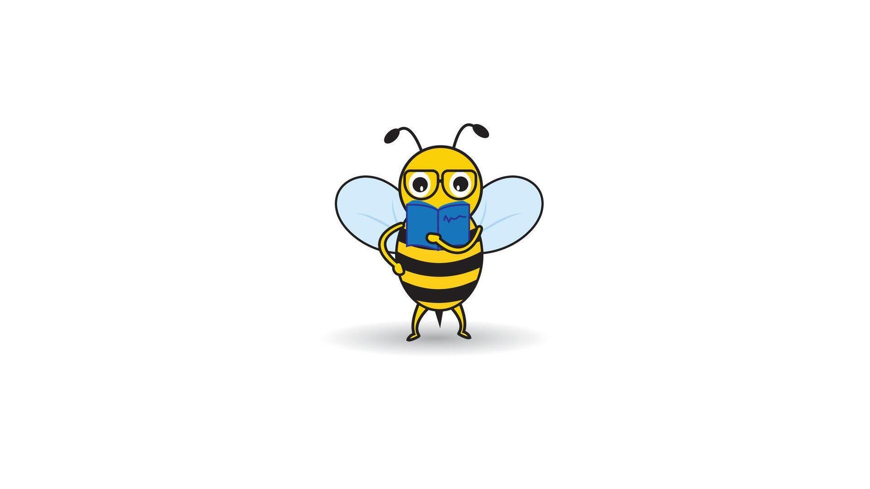icon bee cartoon, cute bee seriously reading book for study go to school, suitable for logo or mascot, happy reading vector