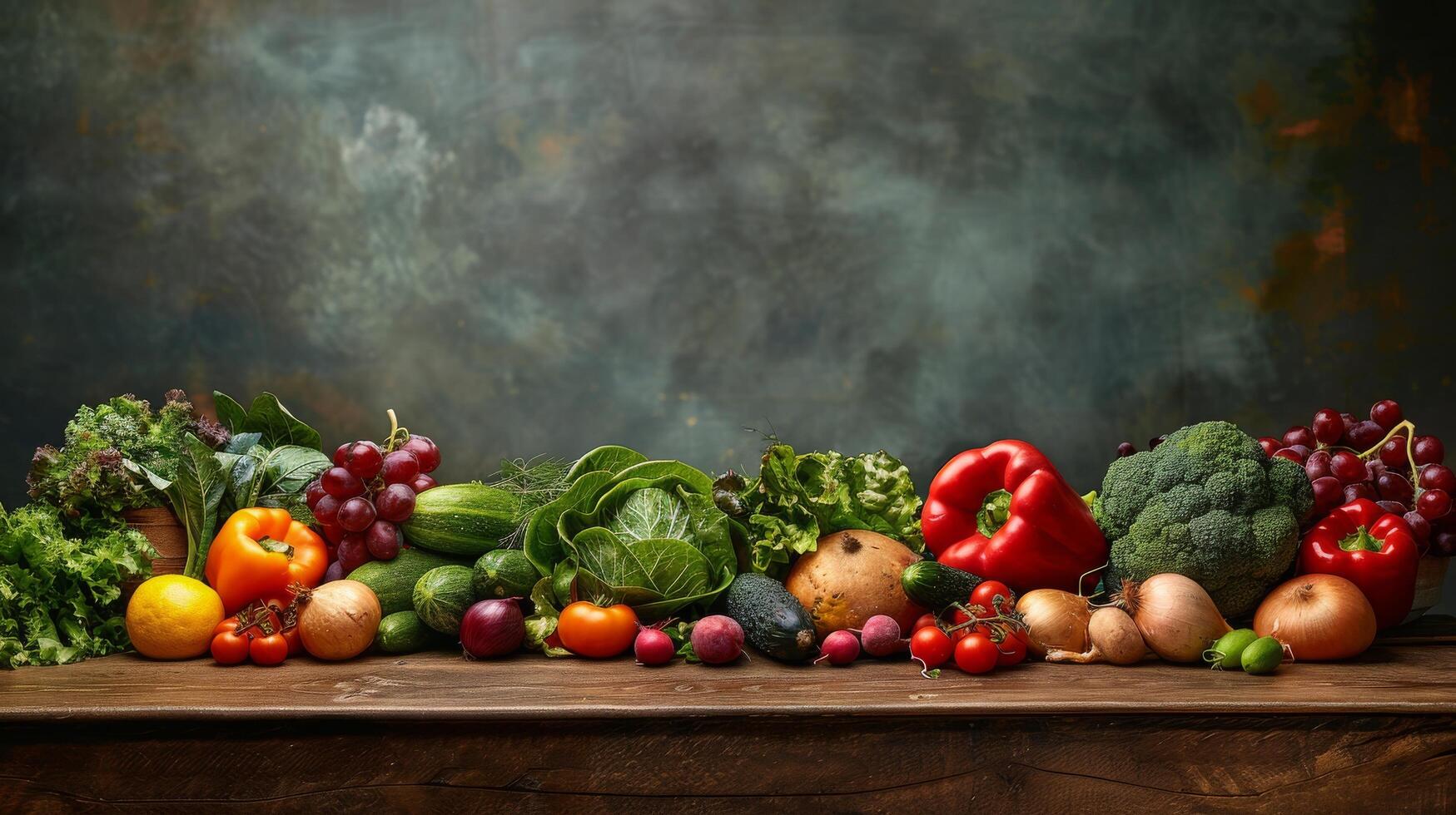 Fresh Vegetables Arranged Around Wooden Surface photo