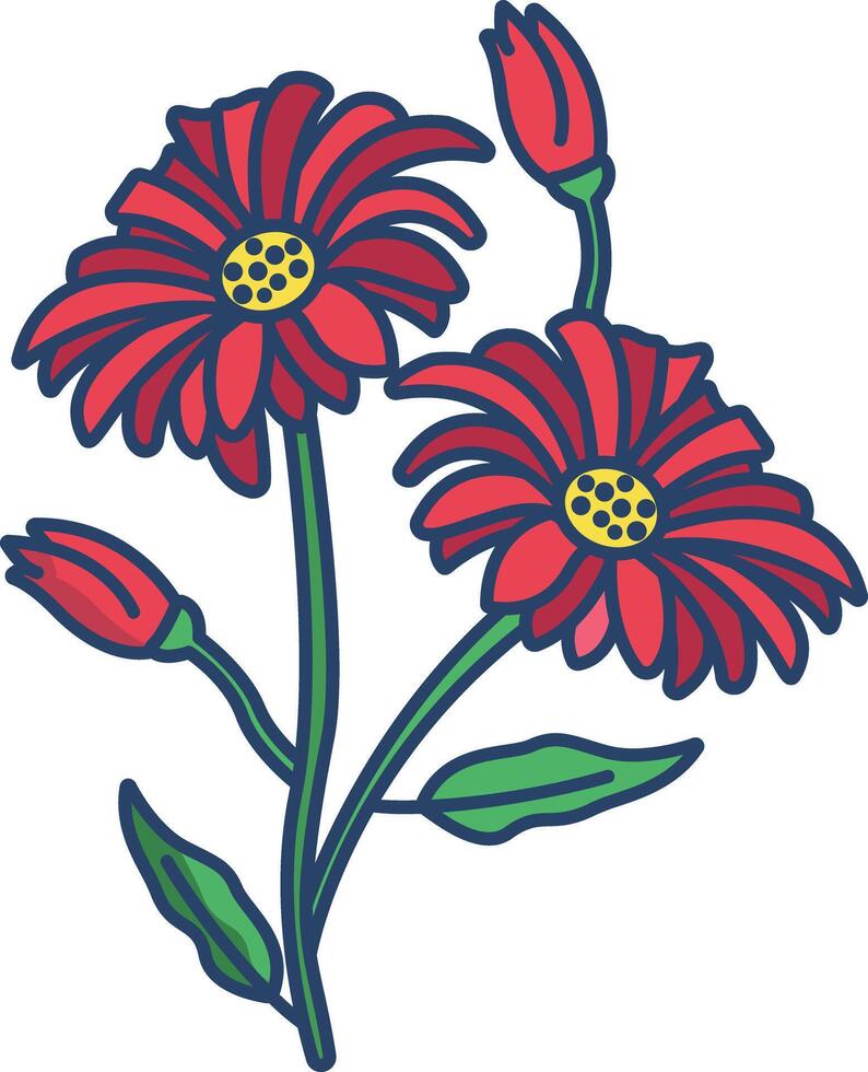 Daisy flower linear color illustration vector