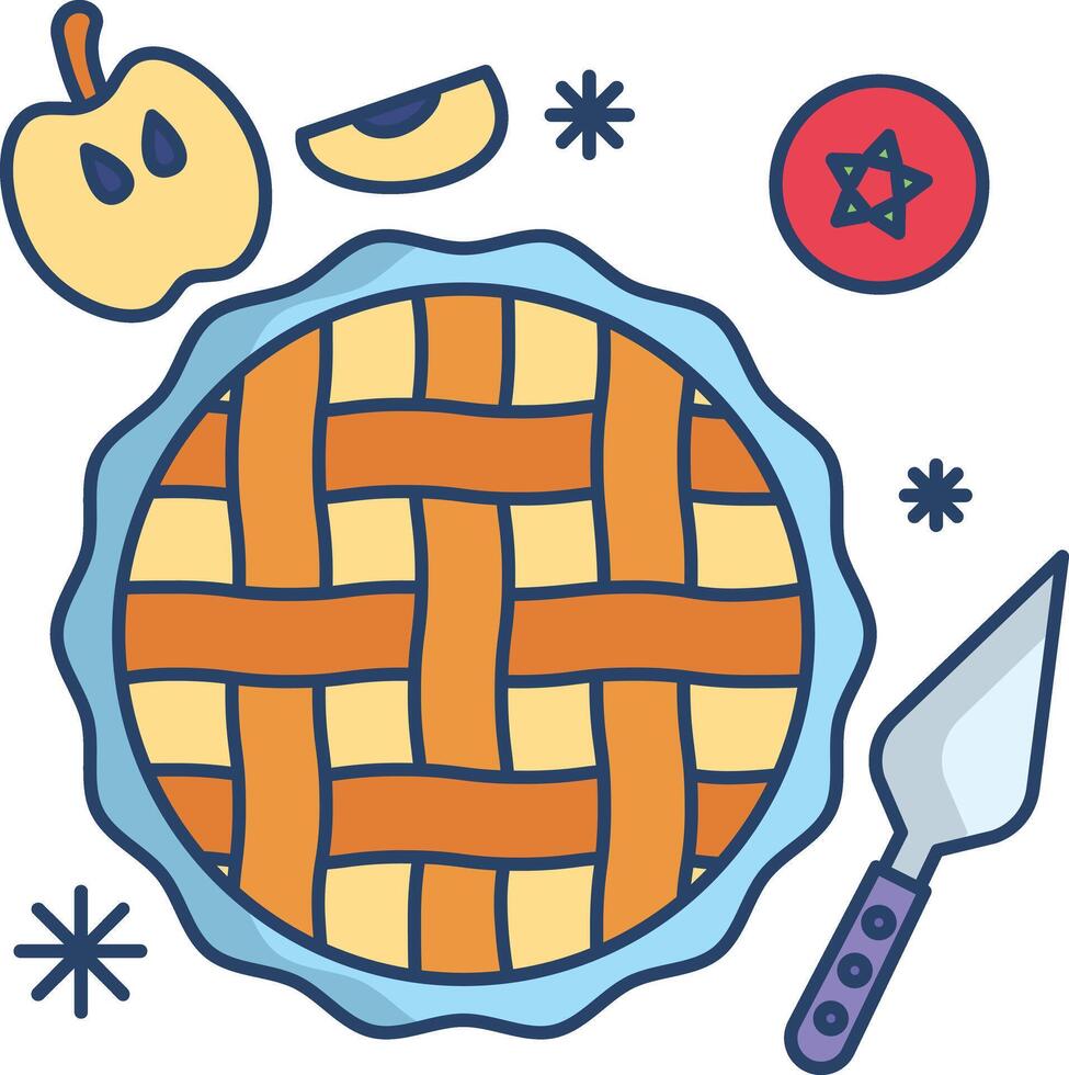 Apple pie linear color illustration vector