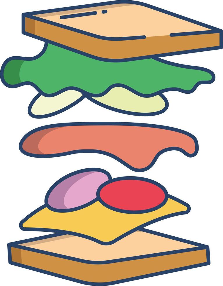 Sandwich linear color illustration vector